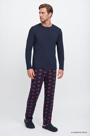 2'li Yumuşak Dokulu %100 Pamuk Standart Fit Bisiklet Yaka Desenli Pijama Takımı