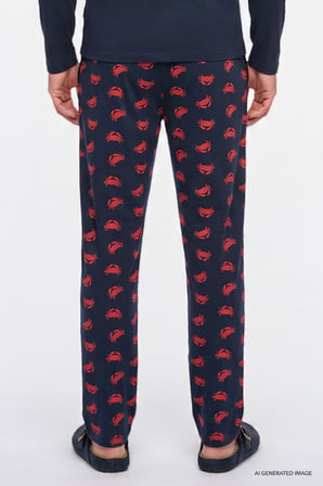 2'li Yumuşak Dokulu %100 Pamuk Standart Fit Bisiklet Yaka Desenli Pijama Takımı