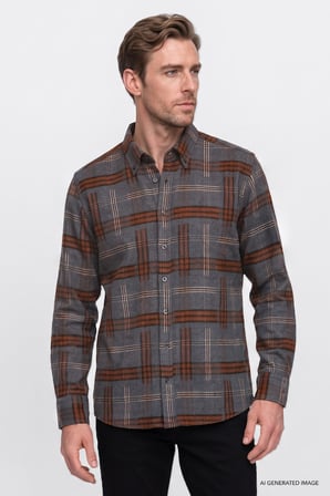 Oversize Fit Bol Kesim Gizli Düğmeli Yaka Ekose Desenli Flanel Gömlek