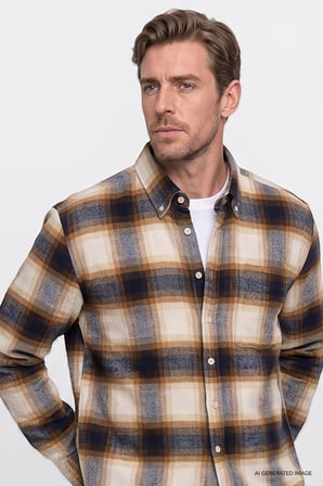 Oversize Fit Bol Kesim Gizli Düğmeli Yaka Ekose Desenli Flanel Gömlek