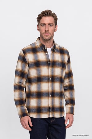 Oversize Fit Bol Kesim Gizli Düğmeli Yaka Ekose Desenli Flanel Gömlek