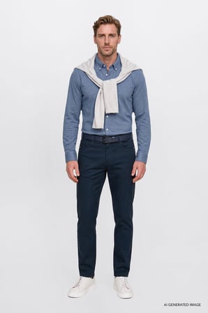 Pamuklu Tapered Fit 5 Cepli Diagonal Desenli Esnek Chino Pantolon