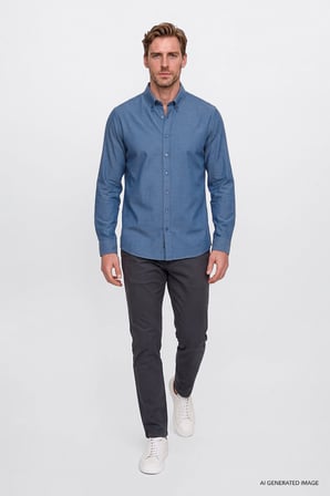 Pamuklu Yumuşak Dokulu Flanel Slim Fit Dar Kesim Düğmeli Yaka Gömlek