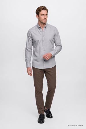 Pamuklu Yumuşak Dokulu Flanel Slim Fit Dar Kesim Düğmeli Yaka Gömlek