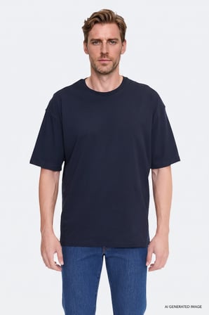 %100 Pamuk Oversize Fit Rahat Kesim Bisiklet Yaka Basic Tişört