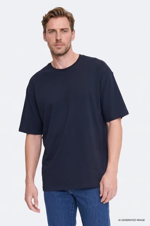 %100 Pamuk Oversize Fit Rahat Kesim Bisiklet Yaka Basic Tişört