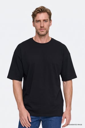%100 Pamuk Oversize Fit Rahat Kesim Bisiklet Yaka Basic Tişört