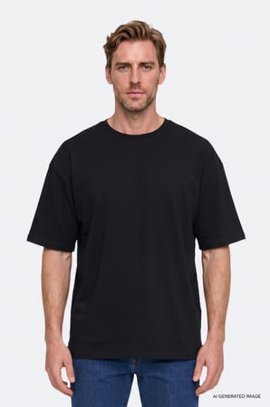 %100 Pamuk Oversize Fit Rahat Kesim Bisiklet Yaka Basic Tişört