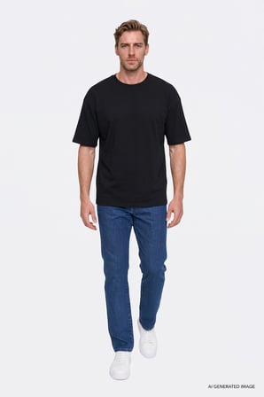 %100 Pamuk Oversize Fit Rahat Kesim Bisiklet Yaka Basic Tişört