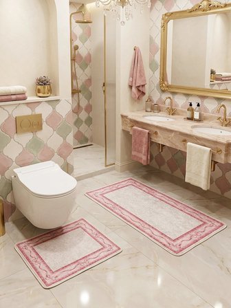 2'li Fiyonklu Bordürlü  Lateks Taban Banyo Paspası (60x100-60x50)
