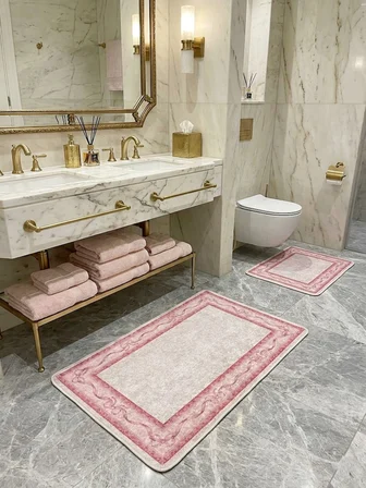 2'li Fiyonklu Bordürlü  Lateks Taban Banyo Paspası (60x100-60x50)
