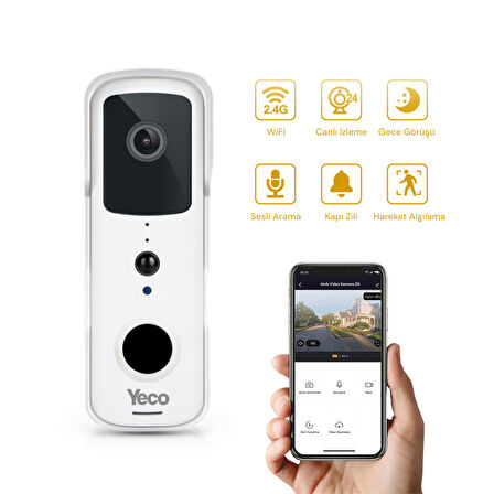 YECO BD-10 Akıllı Görüntülü Kapı Zili – PIR Sensör, IP66, WiFi, Çift Yönlü Ses