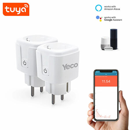 Yeco SP-16 Akıllı Priz, Wi-Fi Uyumlu, Telefonla Kontrol, 16A Akım Koruma, Enerji İzleme, 2 Adet