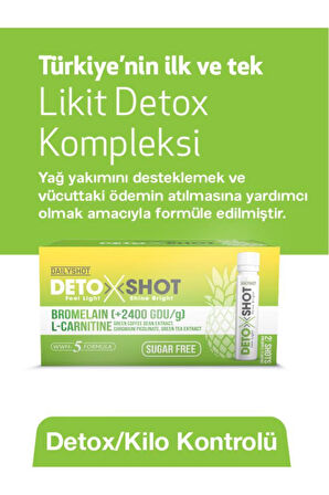  Detoxshot Kilo Kontrol Desteği, Bromelain, L-Carnitine, Krom, Detox Shot, Likit Detoks Kompleks