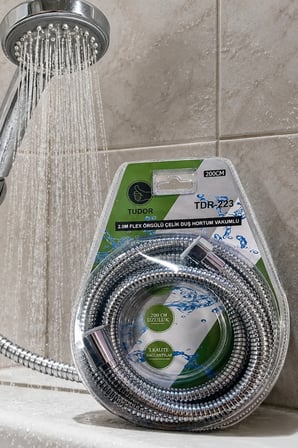 Tudor Çelik Duş Hortumu 200 cm Flex Örgülü Vakumlu Paslanmaz Duş Spirali Banyo Duş Bağlantı Hortumu- TDR-223