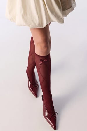 Bordo Diamond Ribbon Pantolon Çorap