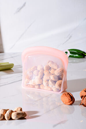 Sheer Hava Sızdırmaz Kilitli Silikon Saklama Torbası 300 ml | Pembe