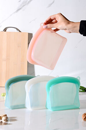 Sheer Hava Sızdırmaz Kilitli Silikon Saklama Torbası 600 ml | Pembe