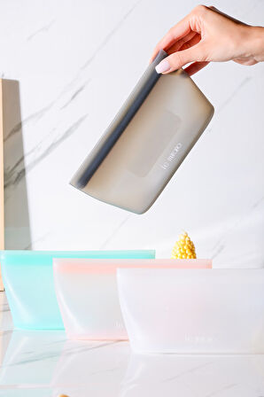 Mood Hava Sızdırmaz Kilitli Silikon Saklama Torbası 450 ml | Gri