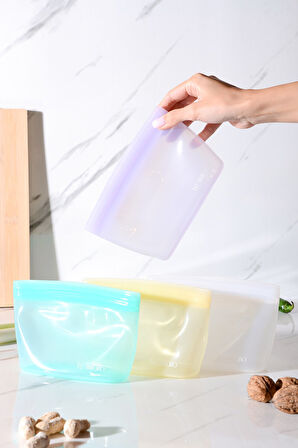 Lush Hava Sızdırmaz Kilitli Silikon Saklama Torbası 500 ml | Mor