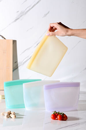 Lush Hava Sızdırmaz Kilitli Silikon Saklama Torbası 1000 ml | Sarı