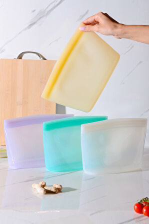 Lush Hava Sızdırmaz Kilitli Silikon Saklama Torbası 1500 ml | Sarı