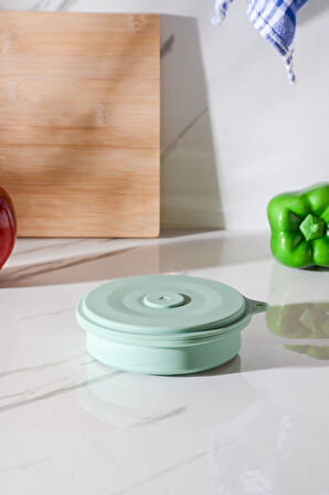 Mori Hava Sızdırmaz Yuvarlak Katlanabilir Silikon Saklama Kabı 400 ml | Yeşil
