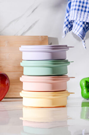 Mori Hava Sızdırmaz Yuvarlak Katlanabilir Silikon Saklama Kabı 400 ml | Yeşil