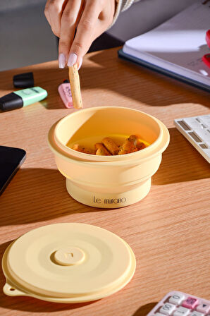 Mori Hava Sızdırmaz Yuvarlak Katlanabilir Silikon Saklama Kabı 400 ml | Sarı