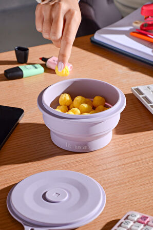 Mori Hava Sızdırmaz Yuvarlak Katlanabilir Silikon Saklama Kabı 400 ml | Mor