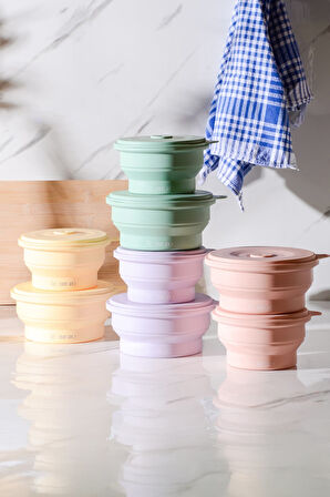 Mori Hava Sızdırmaz Yuvarlak Katlanabilir Silikon Saklama Kabı 400 ml | Mor