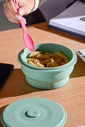 Mori Hava Sızdırmaz Yuvarlak Katlanabilir Silikon Saklama Kabı 600 ml | Yeşil