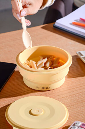 Mori Hava Sızdırmaz Yuvarlak Katlanabilir Silikon Saklama Kabı 600 ml | Sarı