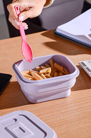 Larry Hava Sızdırmaz Kare Katlanabilir Silikon Saklama Kabı 500 ml | Mor