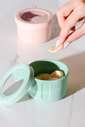 Pastel Hava Sızdırmaz Yuvarlak Silikon Saklama Kabı 150 ml | Yeşil