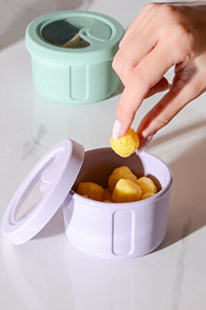 Pastel Hava Sızdırmaz Yuvarlak Silikon Saklama Kabı 150 ml | Mor