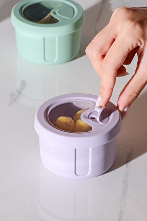 Pastel Hava Sızdırmaz Yuvarlak Silikon Saklama Kabı 150 ml | Mor