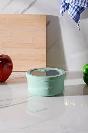 Pastel Hava Sızdırmaz Yuvarlak Silikon Saklama Kabı 400 ml | Yeşil