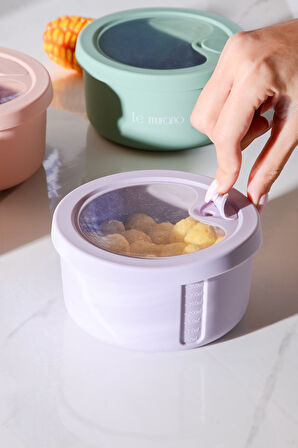 Pastel Hava Sızdırmaz Yuvarlak Silikon Saklama Kabı 400 ml | Mor