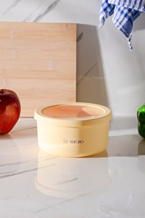 Pastel Hava Sızdırmaz Yuvarlak Silikon Saklama Kabı 600 ml | Sarı