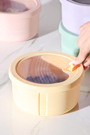 Pastel Hava Sızdırmaz Yuvarlak Silikon Saklama Kabı 600 ml | Sarı