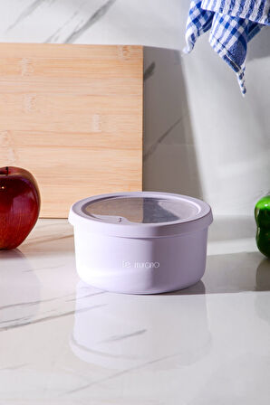 Pastel Hava Sızdırmaz Yuvarlak Silikon Saklama Kabı 600 ml | Mor