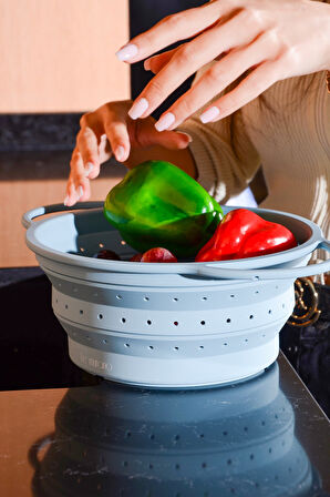 Flow Katlanabilir Isıya Dayanıklı Silikon Süzgeç 23 cm | Mavi