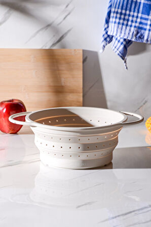 Flow Katlanabilir Isıya Dayanıklı Silikon Süzgeç 23 cm | Krem