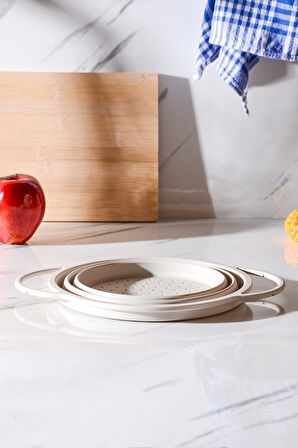Flow Katlanabilir Isıya Dayanıklı Silikon Süzgeç 23 cm | Krem