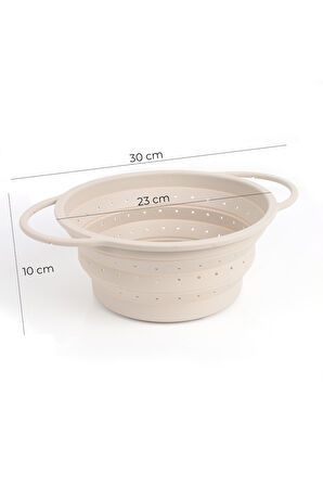 Flow Katlanabilir Isıya Dayanıklı Silikon Süzgeç 23 cm | Krem