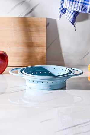 Flow Katlanabilir Isıya Dayanıklı Silikon Süzgeç 20 cm | Mavi
