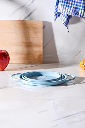 Flow Katlanabilir Isıya Dayanıklı Silikon Süzgeç 20 cm | Mavi