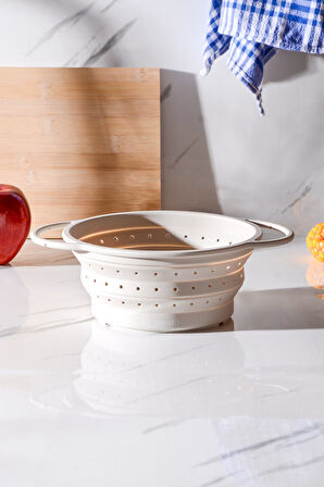 Flow Katlanabilir Isıya Dayanıklı Silikon Süzgeç 20 cm | Krem