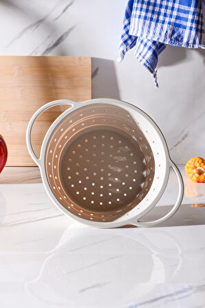 Flow Katlanabilir Isıya Dayanıklı Silikon Süzgeç 20 cm | Krem